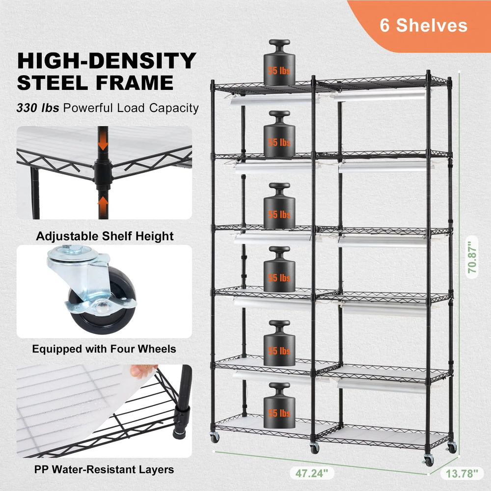 Vevor Plant Stand 6-Tier Shelf with 3000K 200W Full Spectrum Grow Light and Timer New