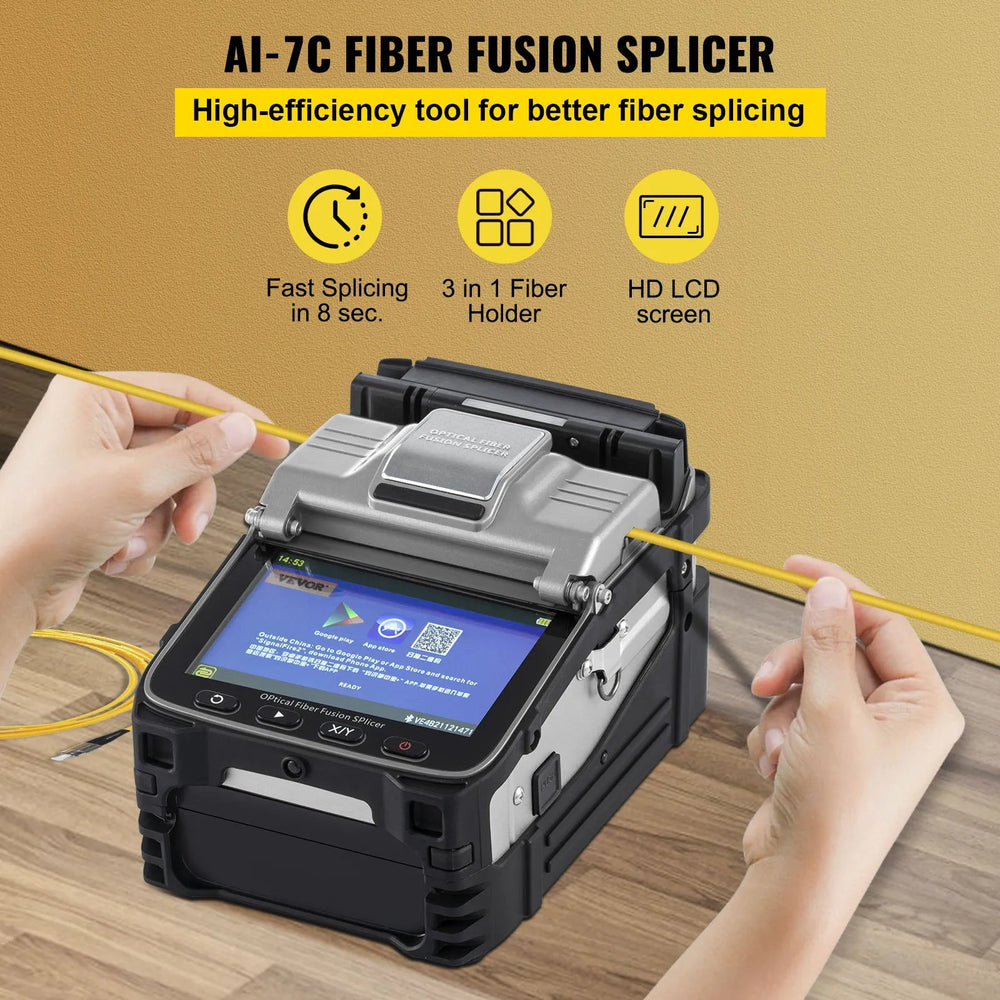 Vevor AI-7 Fiber Fusion Splicer 8s Splicing Time with 5" HD Screen New