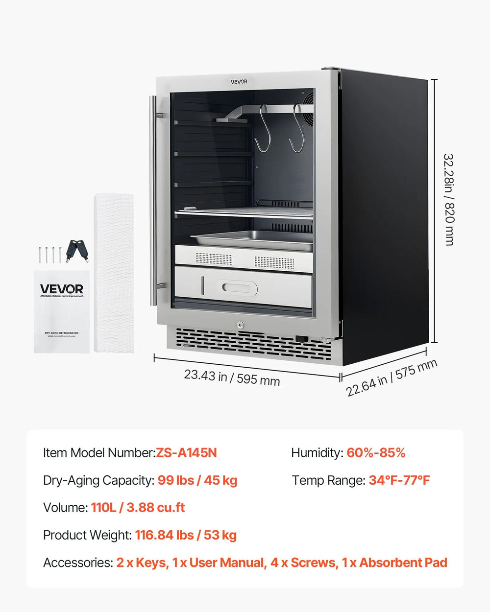 Vevor Dry Ager Refrigerator 99 lbs Capacity Precise Temperature and Humidity Control New