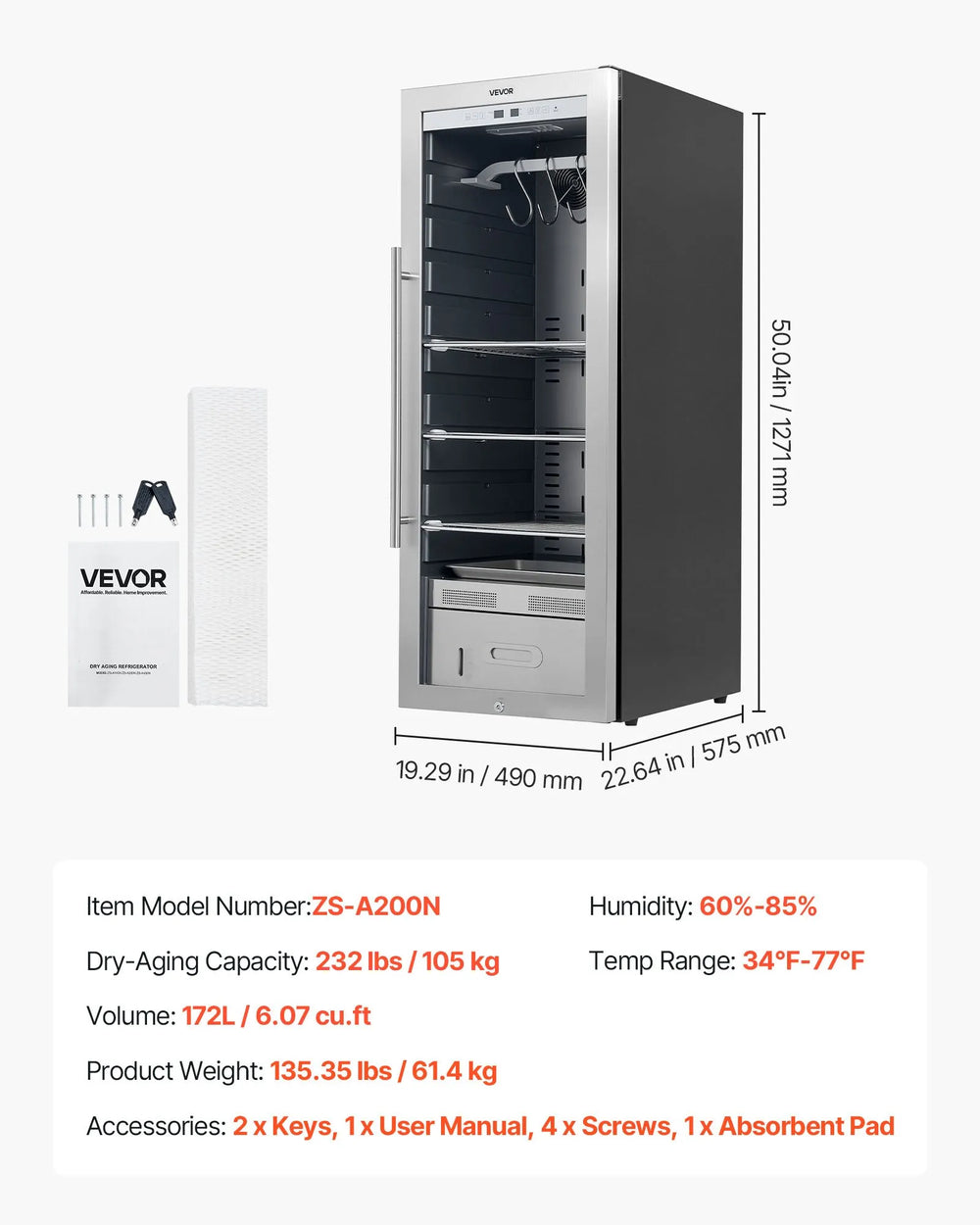 Vevor Dry Ager Refrigerator 232 lbs Capacity Precise Temperature and Humidity Control New