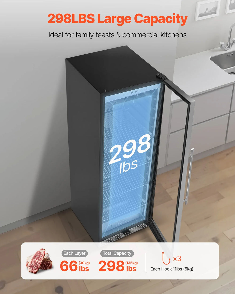 Vevor Dry Ager Refrigerator 298 lbs Capacity Precise Temperature and Humidity Control New