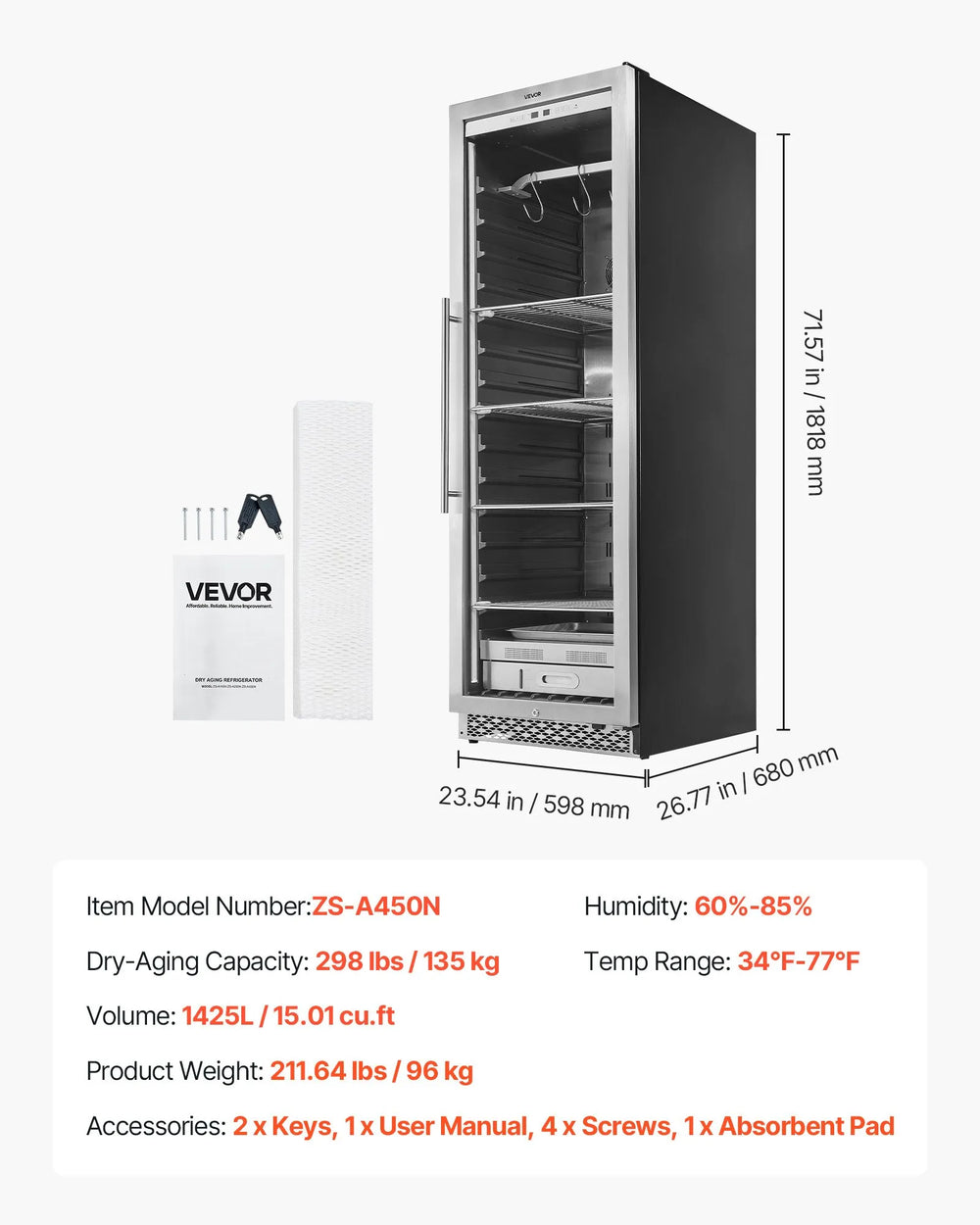 Vevor Dry Ager Refrigerator 298 lbs Capacity Precise Temperature and Humidity Control New
