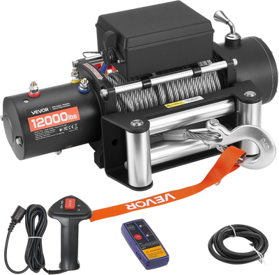 Vevor Electric Winch 12,000 lb. Load Capacity .36 in. x 80 ft. Steel Rope Remote Control 12V DC New
