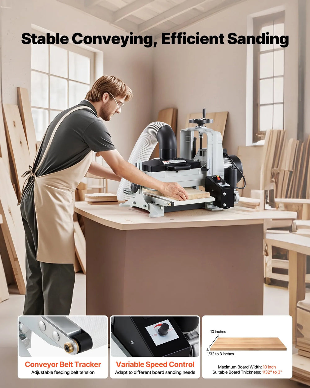Vevor Benchtop Drum Sander 10" Dual Motor 1 HP 1725 RPM New