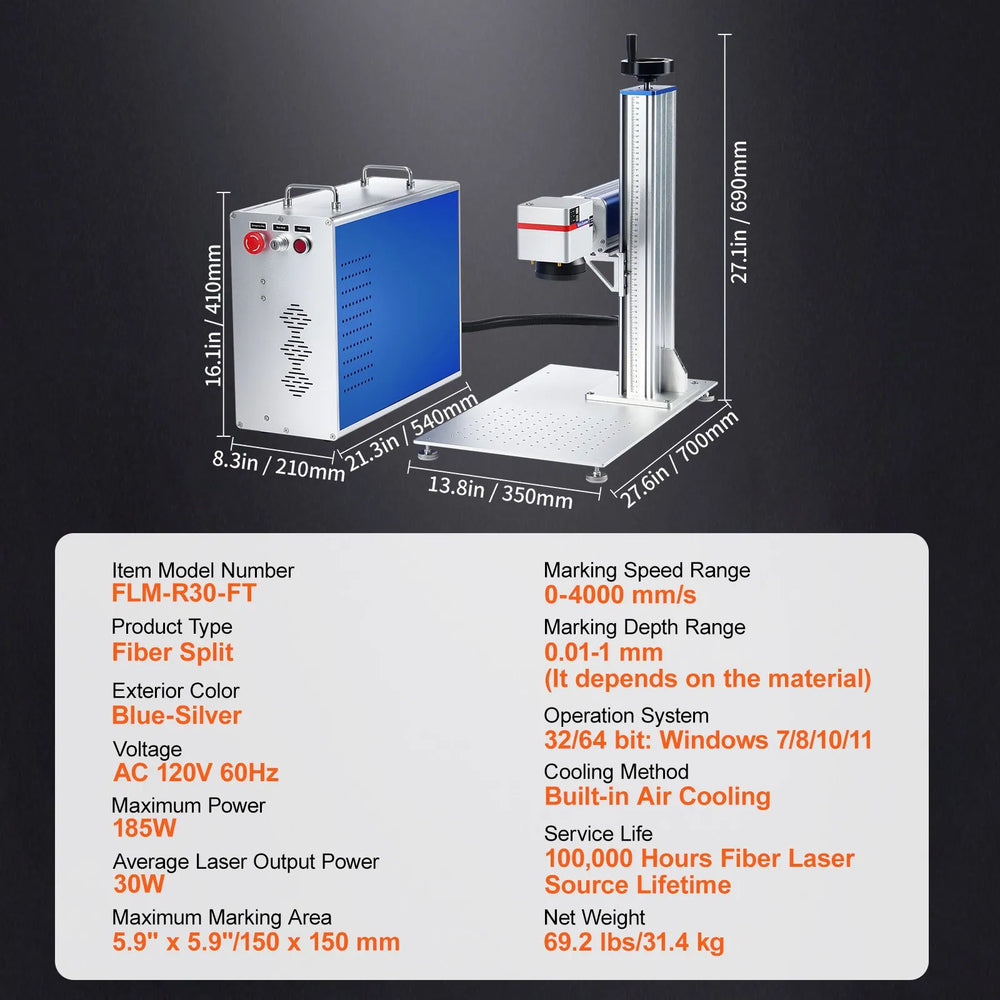 Vevor Fiber Laser Engraver 30W Marking Machine LightBurn Compatible New