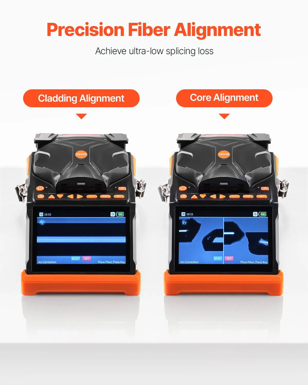 Vevor Fiber Fusion Splicer Core & Clad Alignment 6 Motors with 5" Touchscreen New