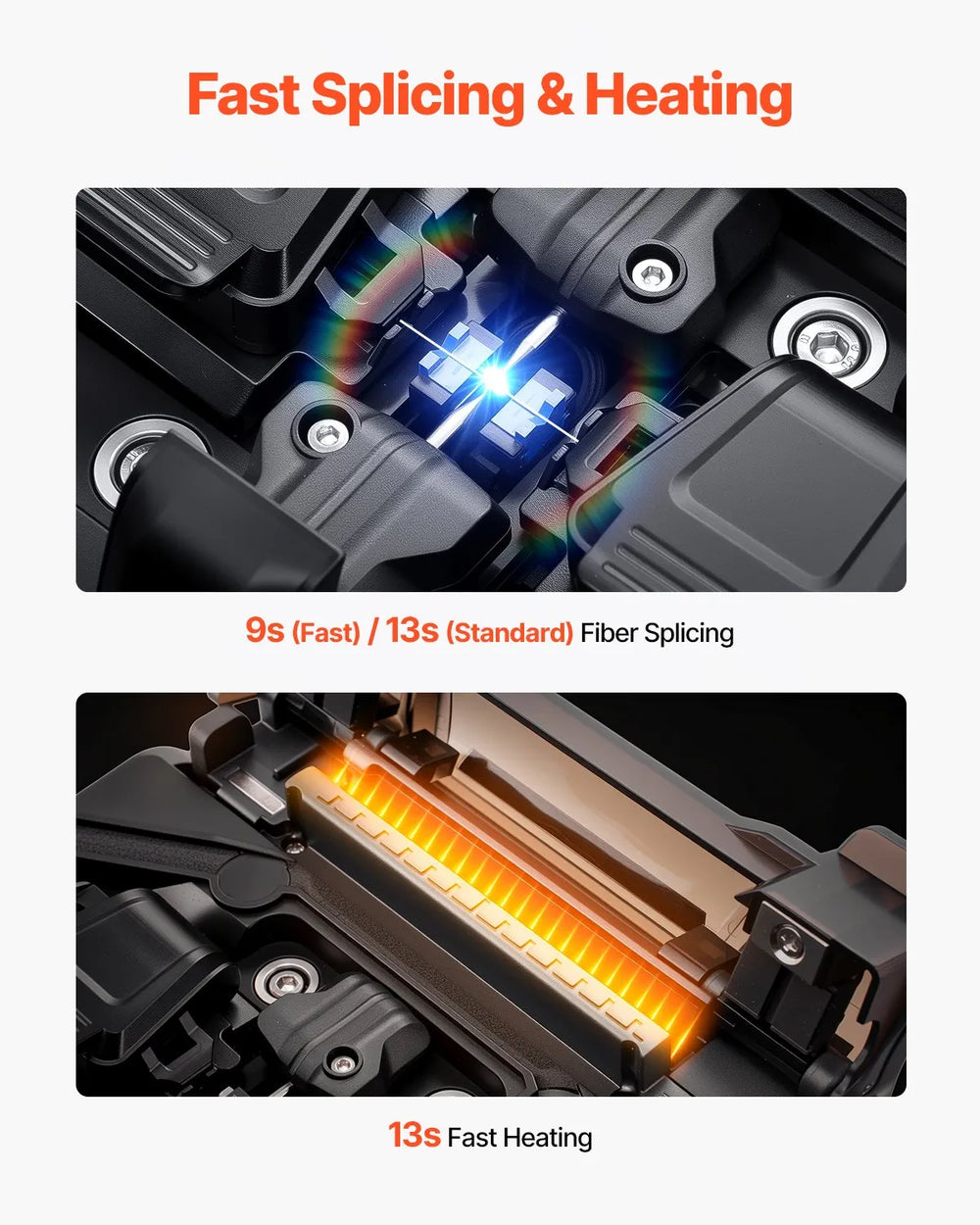 Vevor Fiber Fusion Splicer 6 Motors 6s Splicing 13s Heating with 5" LCD Screen New