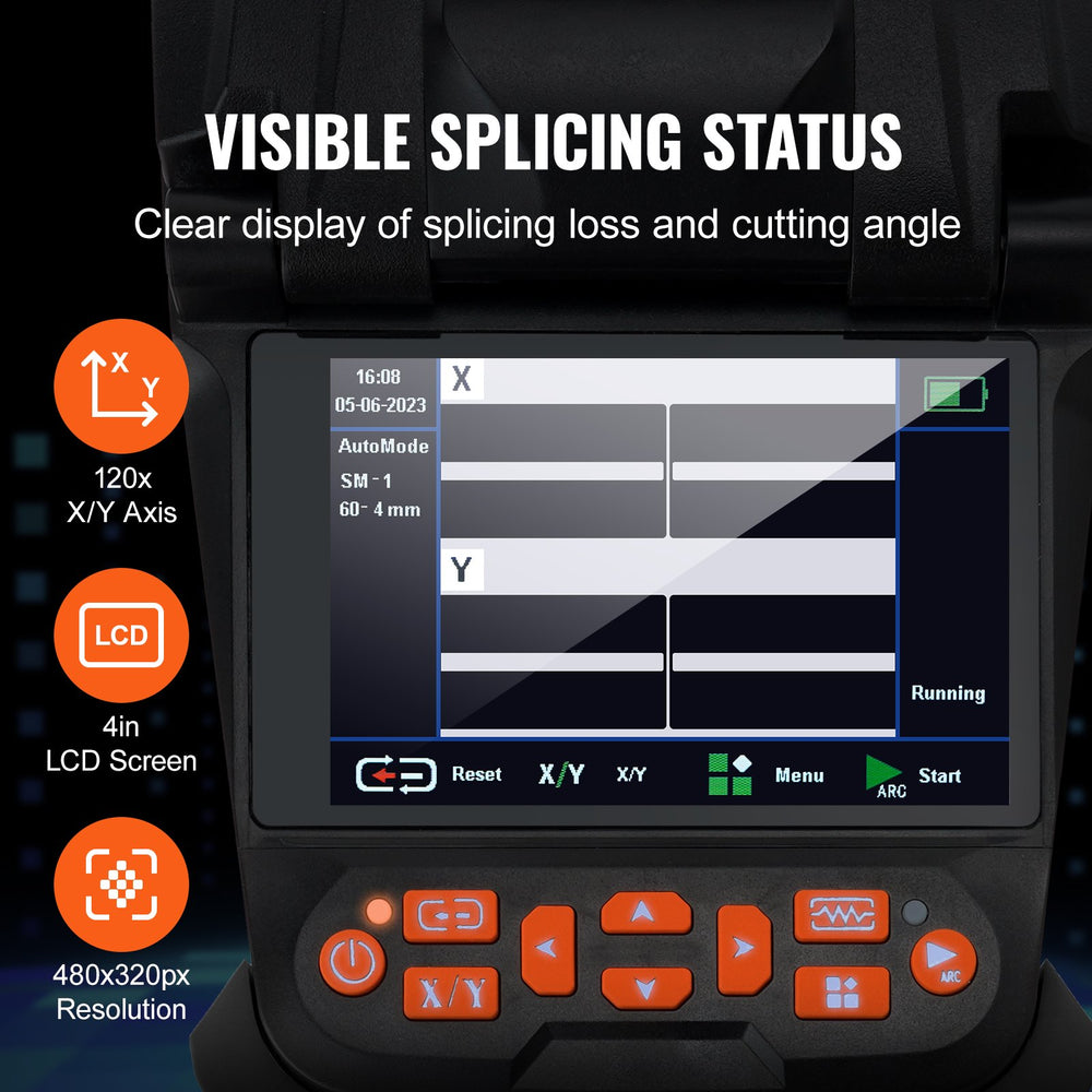 Vevor Fiber Fusion Splicer 6 Motors with 4" Digital LCD Screen 3-in-1 Auto Focus Fiber Holder New