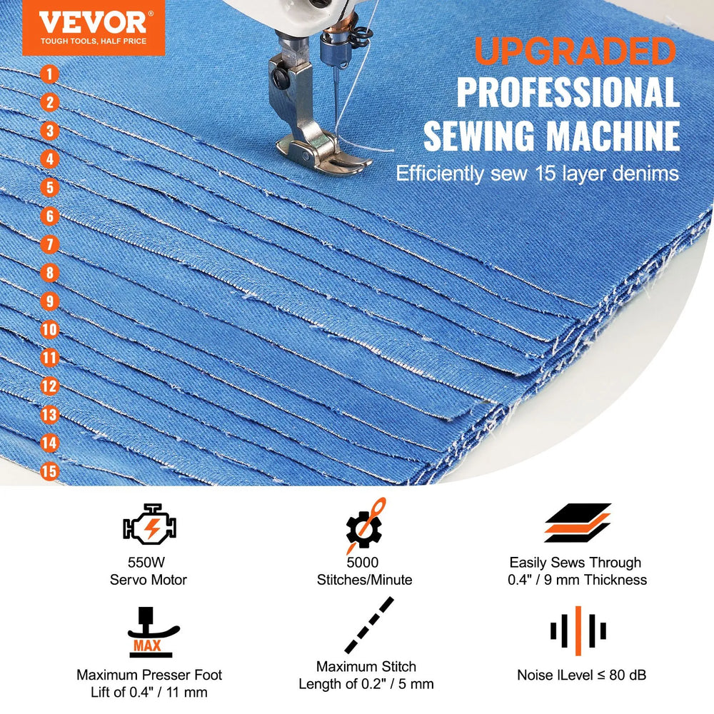 Vevor Industrial Sewing Machine with Table Stand 5000 SPM 550W 120V New