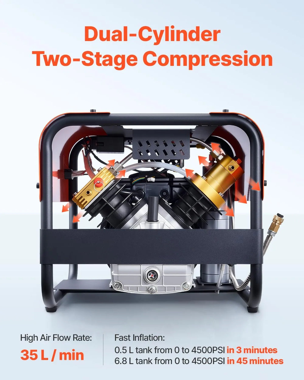 Vevor PCP Air Compressor Double Cylinder 4500 PSI Auto Stop External Cooling New