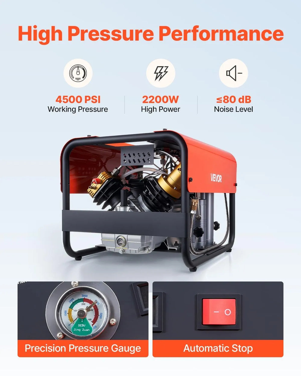 Vevor PCP Air Compressor Double Cylinder 4500 PSI Auto Stop External Cooling New