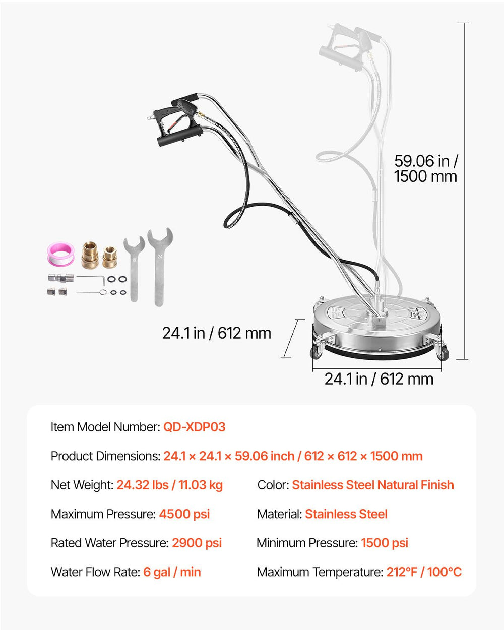 Vevor Pressure Washer Surface Cleaner 24" Dual Handle Max 4500 PSI New