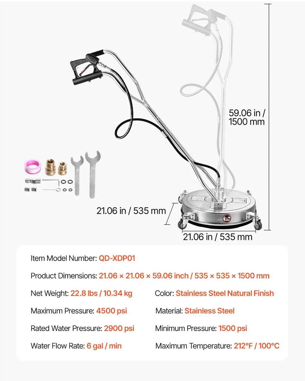 Vevor Pressure Washer Surface Cleaner 21" Dual Handle 4000 Max PSI New
