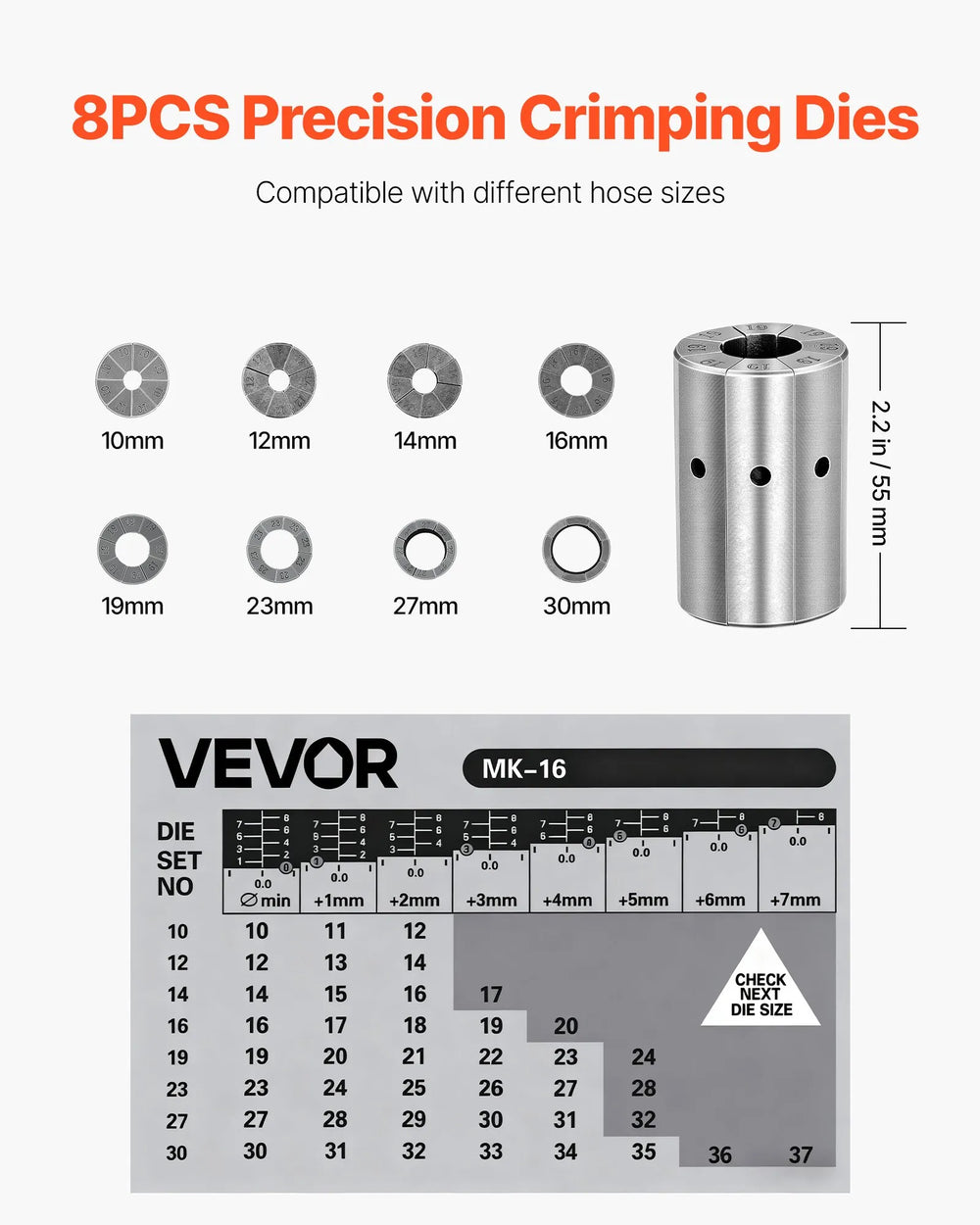 Vevor Hydraulic Hose Crimper Manual with 8 Dies .24" - 1.1" New