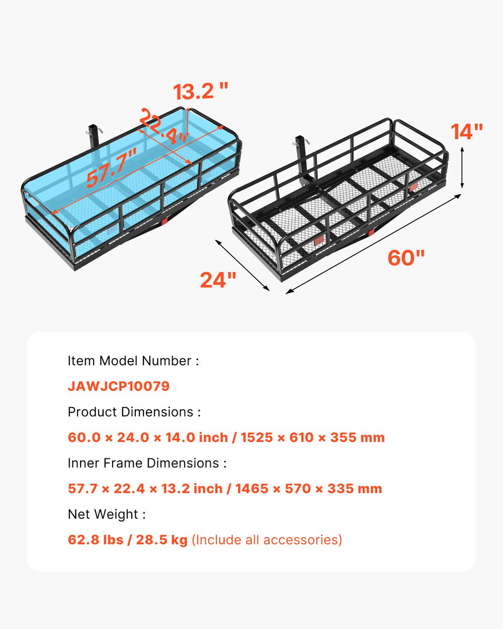 Vevor Hitch Cargo Carrier Foldable 500 Lbs Capacity for 2" Receiver New