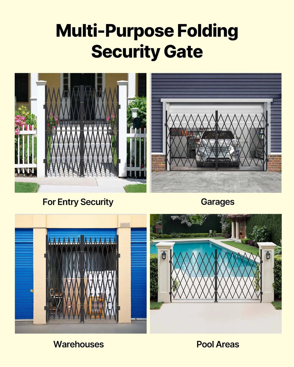 Vevor Folding Security Gate 145.67" x 86.81" Lockable Double Door Steel New