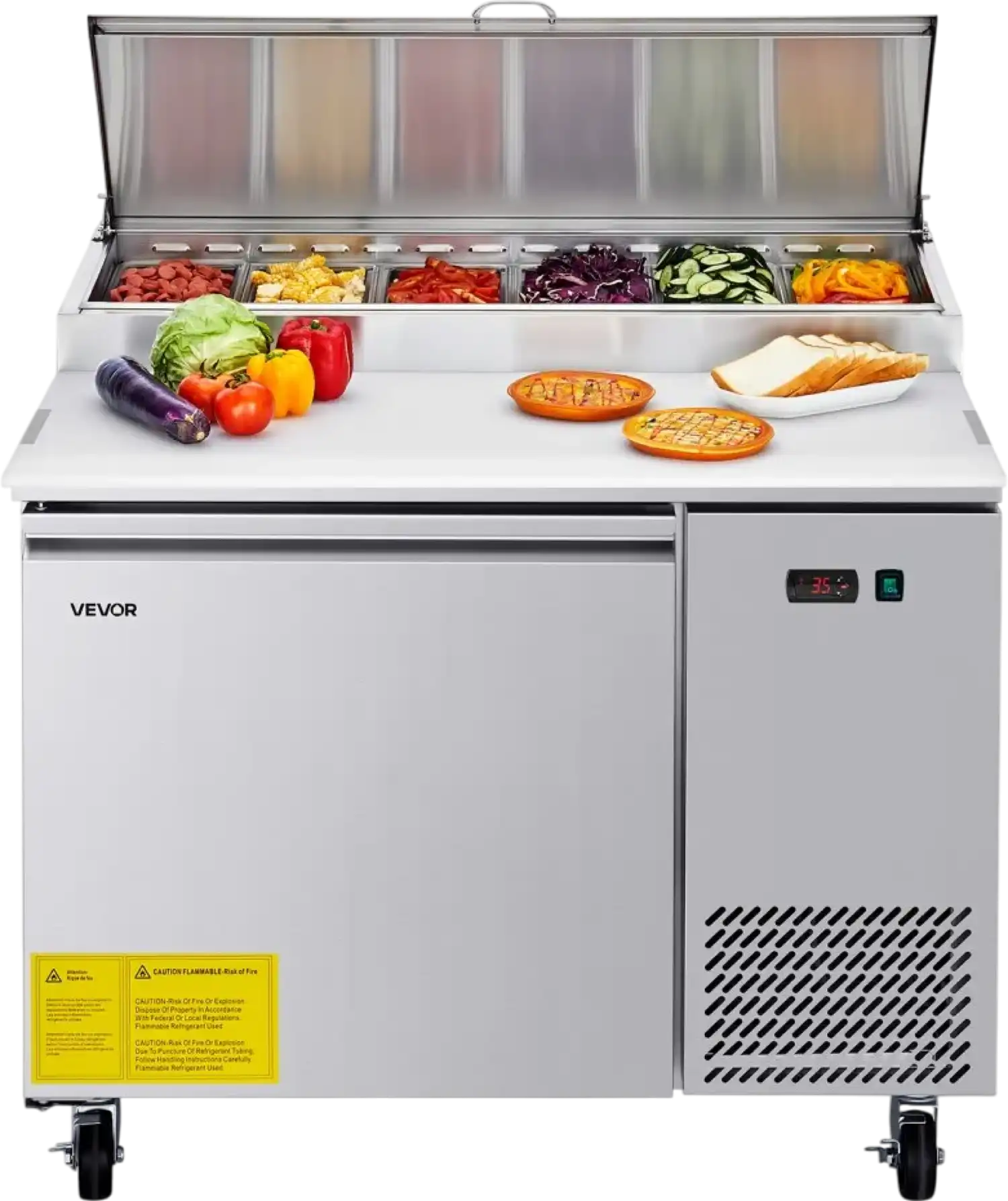 Vevor Refrigerated Prep Table 11 Cu. Ft with 6 Pans and Cutting Board New