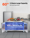 Vevor Commercial Freezer Prep Table 2-Door 14.8 Cu. Ft with LED Lighting New
