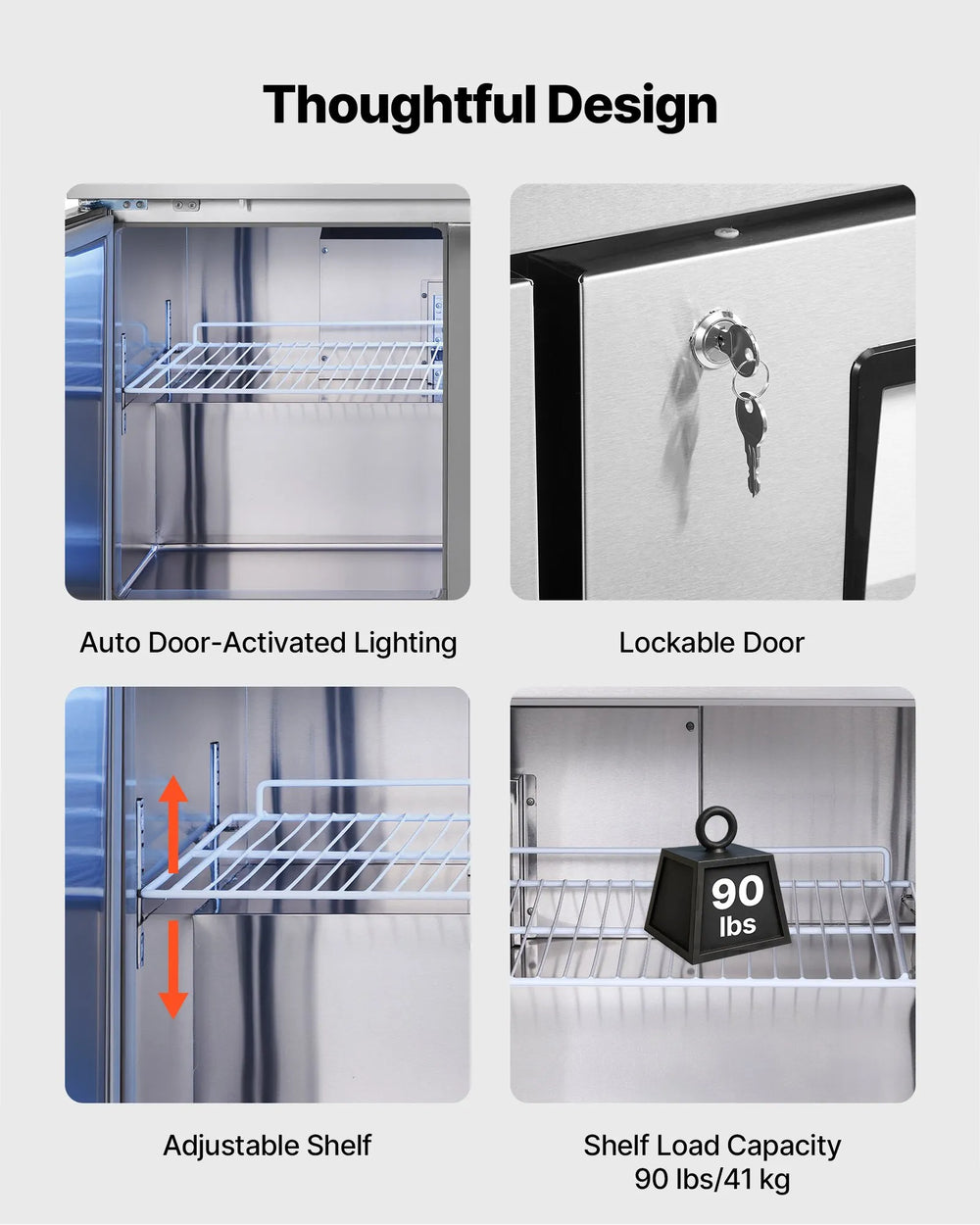 Vevor Commercial Freezer Prep Table 3-Door 17.7 Cu. Ft with LED Lighting New
