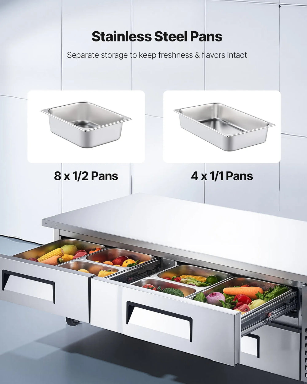 Vevor Chef Base Refrigerator 4-Drawer Undercounter 72" with 12 Pans New
