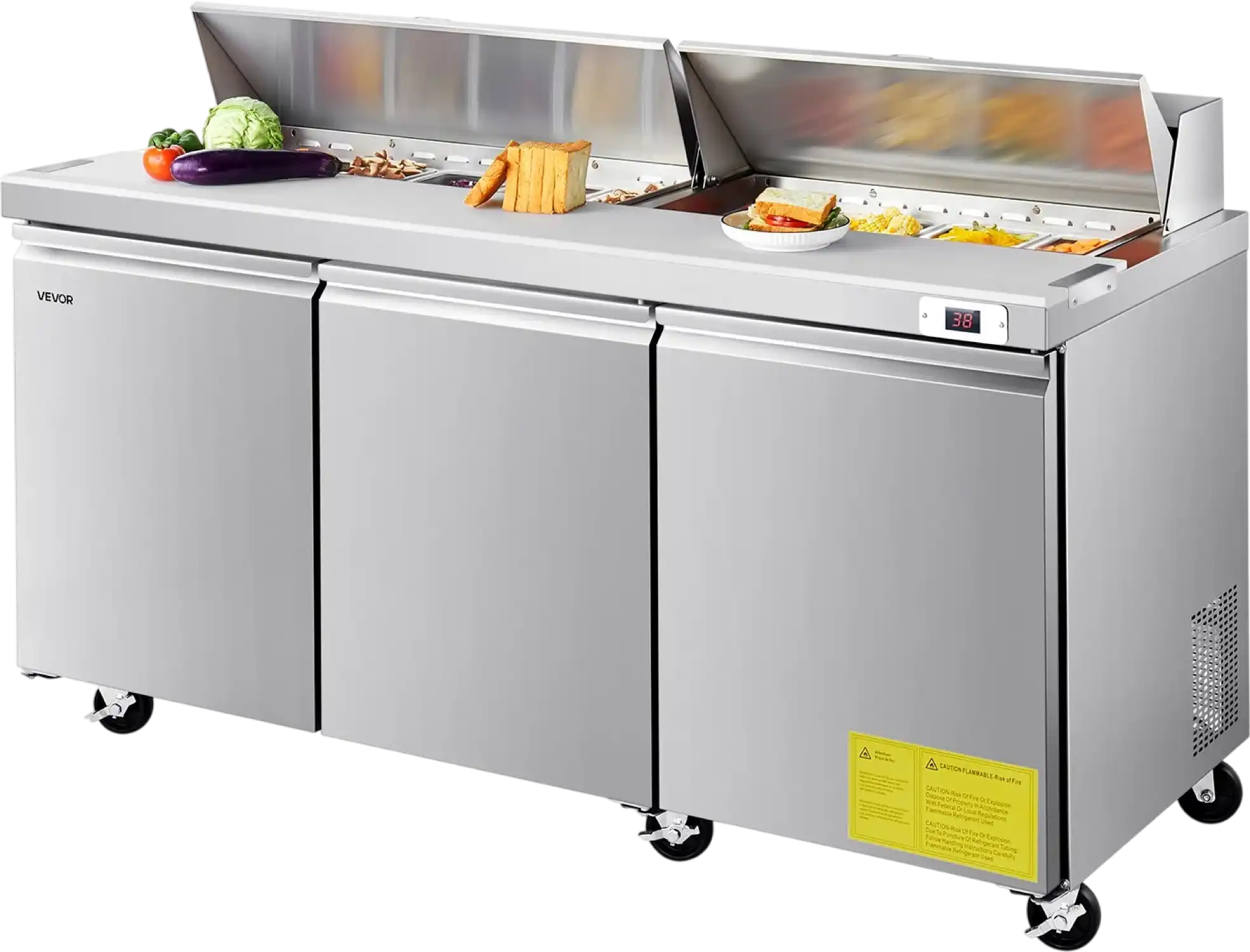 Vevor Commercial Refrigerator Prep Table 18.7 Cu. Ft with 18 Pans and Cutting Board New