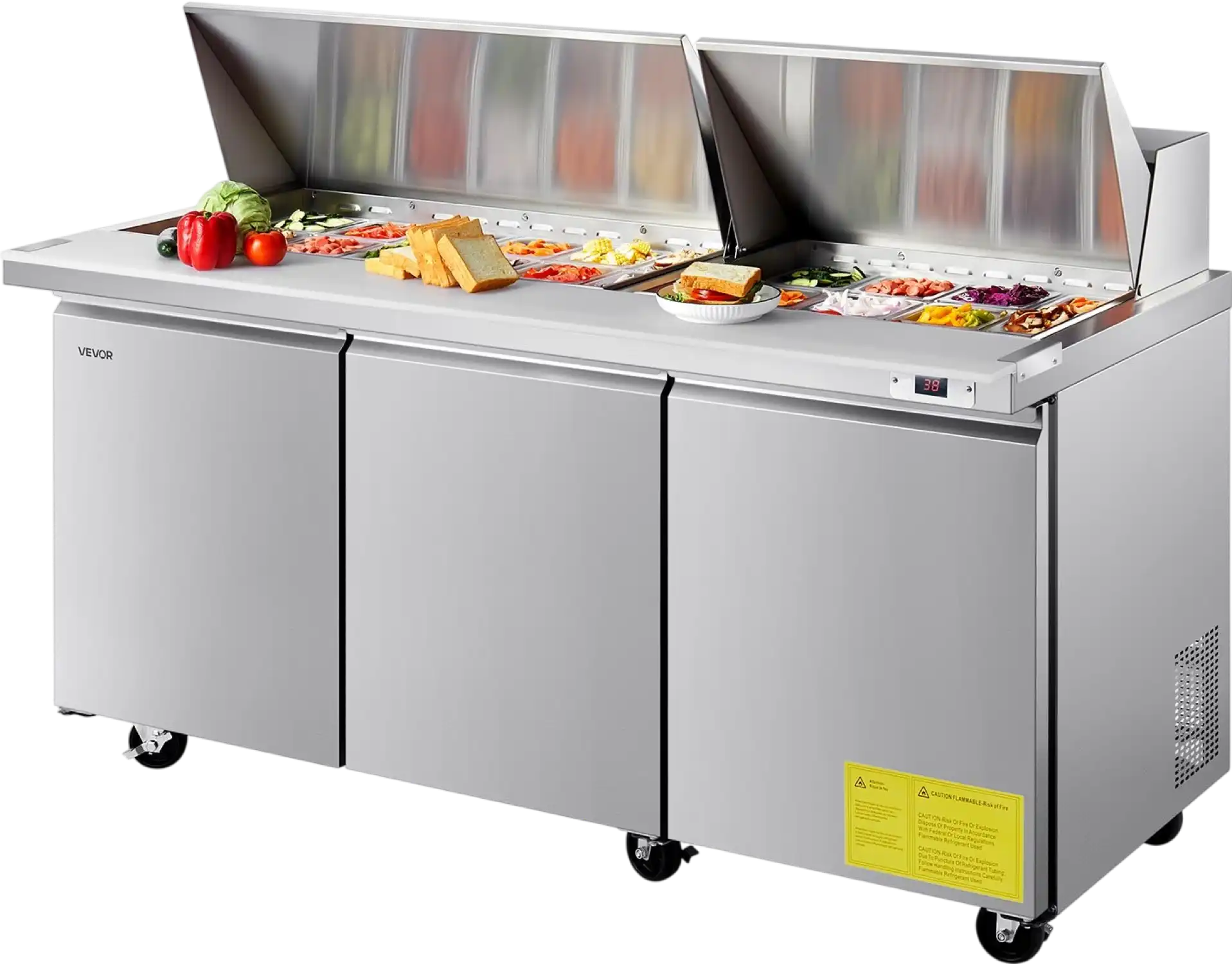 Vevor Refrigerator Prep Table 18.7 Cu. Ft with 30 Pans 72