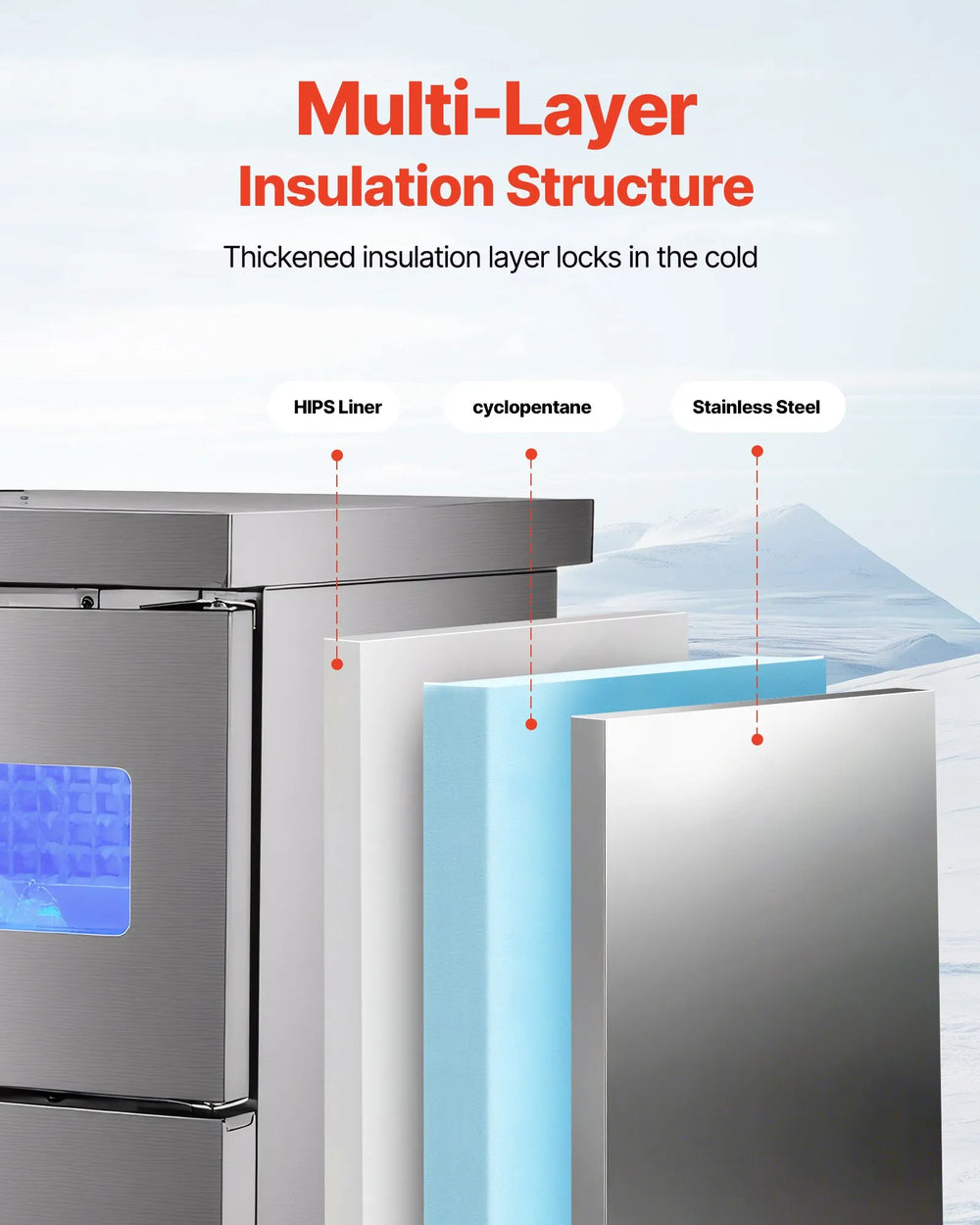 Vevor Commercial Ice Maker with Sink 132 lbs/Day 30 lbs Storage Bin Self-Cleaning New