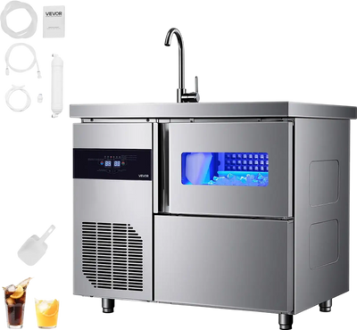 Vevor Commercial Ice Maker with Sink 132 lbs/Day 30 lbs Storage Bin Self-Cleaning New