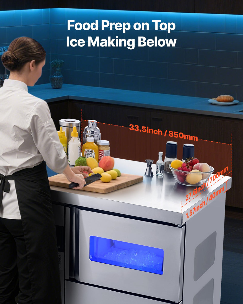 Vevor Commercial Ice Maker with Worktop 132 lbs/Day 30 lbs Storage Bin Self-Cleaning New