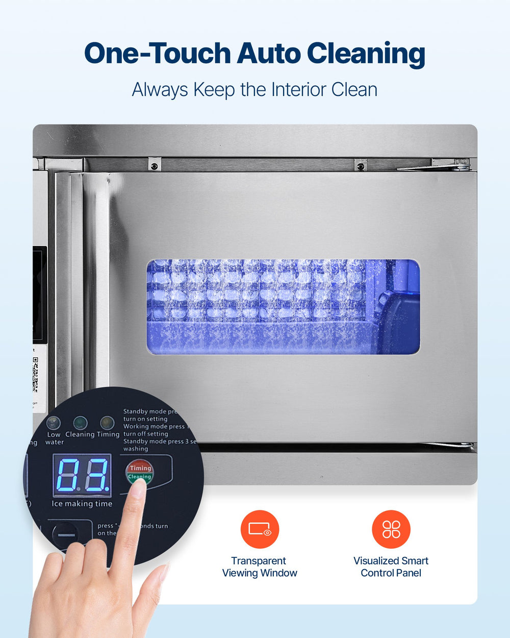 Vevor Commercial Ice Maker with Worktop 132 lbs/Day 30 lbs Storage Bin Self-Cleaning New