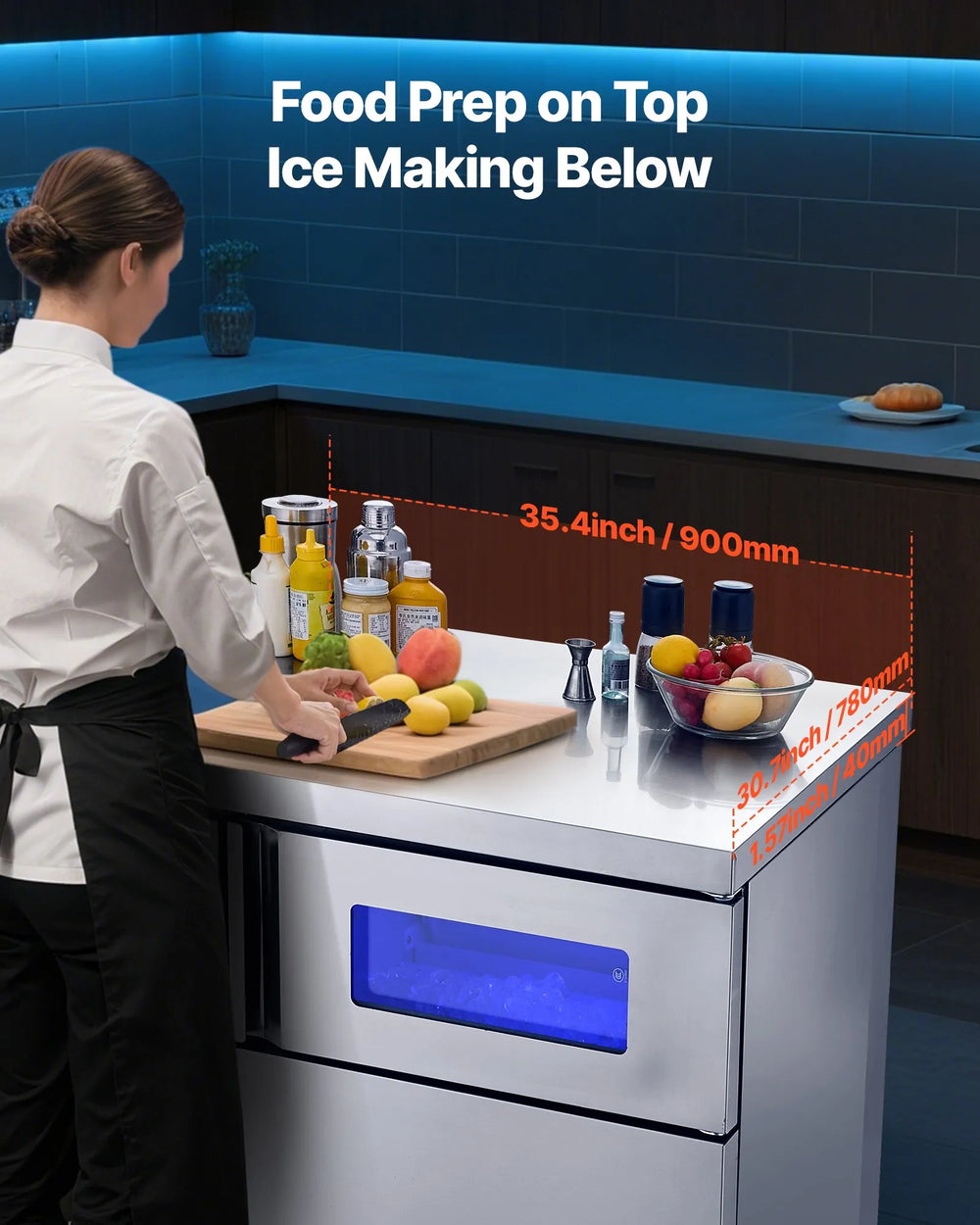 Vevor Commercial Ice Maker with Worktop 265 lbs/Day 66 lbs Storage New
