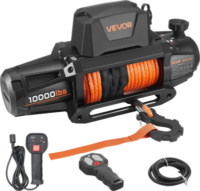 Vevor Electric Winch 10,000 lbs Load Capacity 90 ft. Synthetic Rope Remote Control 12V DC New