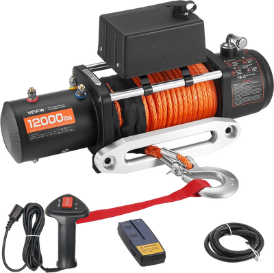 Vevor Electric Winch 12,000 lb. Load Capacity .36 in. x 75.5 ft. Synthetic Rope Remote Control 12V DC New