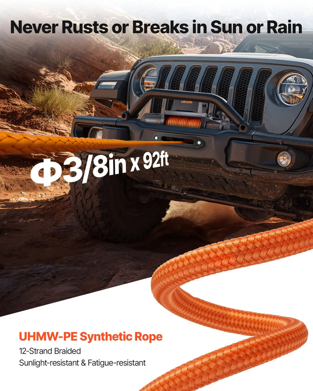 Vevor Electric Winch 12,000 lbs Load Capacity 92 ft. Synthetic Rope Remote Control 12V DC New