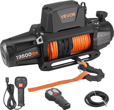 Vevor Electric Winch 13,500 lbs Load Capacity 92 ft. Synthetic Rope Remote Control 12V DC New