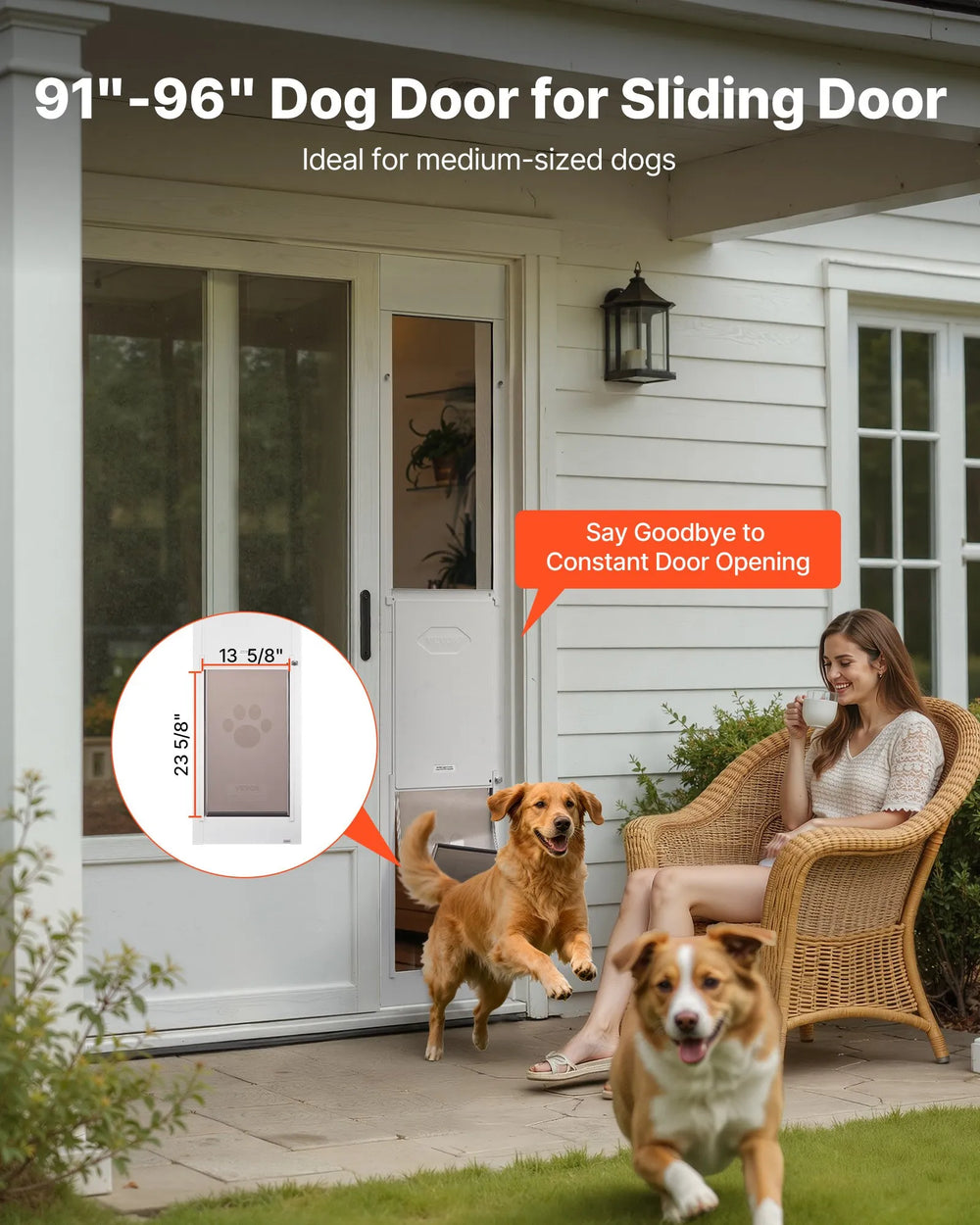 Vevor Pet Door 13.6 x 23.6 in. Flap 91-96 in. Adjustable Height Lockable for Sliding Glass Doors New
