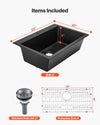 Vevor Granite Composite Kitchen Sink 33 in. Top Mount Single Bowl with Drain Set New