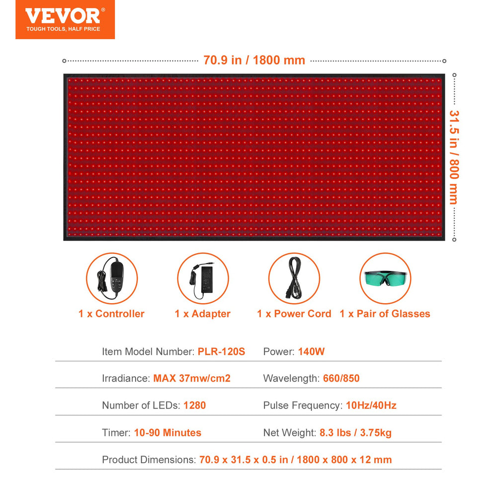 Vevor Red Light Therapy Mat Full Body Cushion 660nm Red & 850nm Near-Infrared Light New