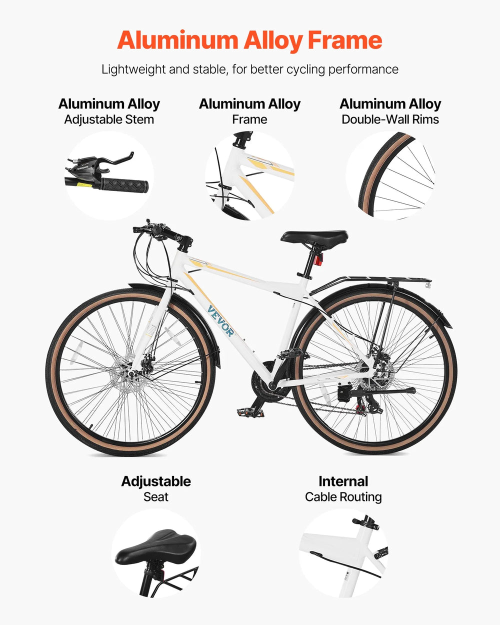 Vevor Hybrid Bicycle Step-Over Frame with 24-Speed Drivetrain Rear Rack New