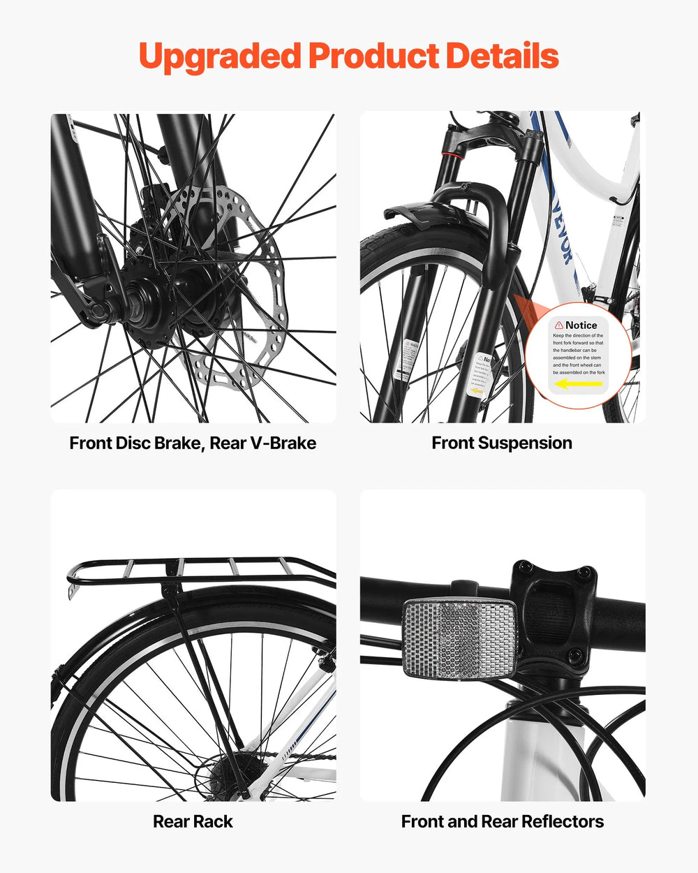 Vevor Hybrid Bicycle Step-Through Frame with 21-Speed Drivetrain Rear Rack New