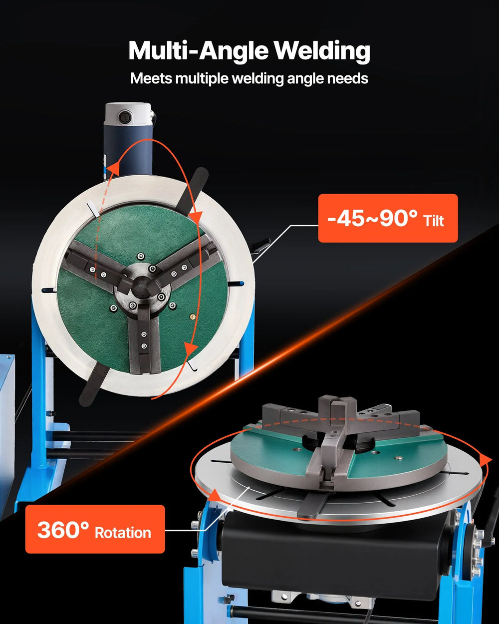 Vevor Rotary Welding Positioner -45° to 90° Tilt Angle 0.2-2.5 RPM 661 lb. Capacity New