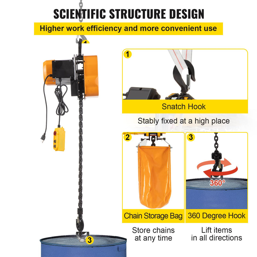 Vevor Electric Chain Hoist 1100 Lbs Winch with Wired Remote Control 15' Max Lift Height New