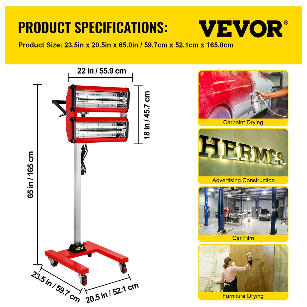 Vevor Infrared Paint Curing Lamp 2000W Short Wave Heater with Stand New