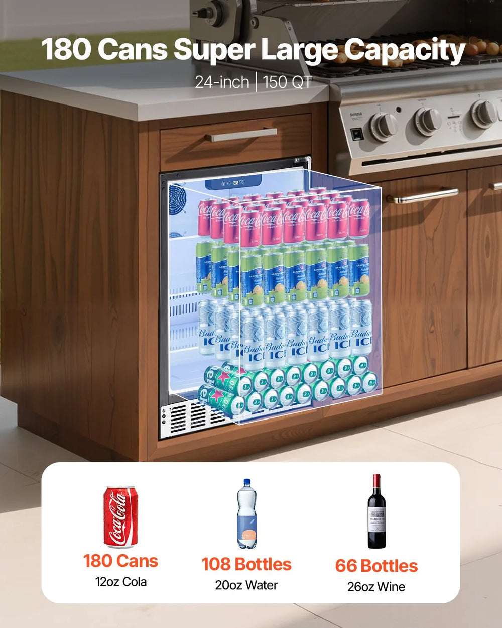 Vevor Beverage Refrigerator 24-Inch 150 QT Stainless Steel Door Undercounter Freestanding New