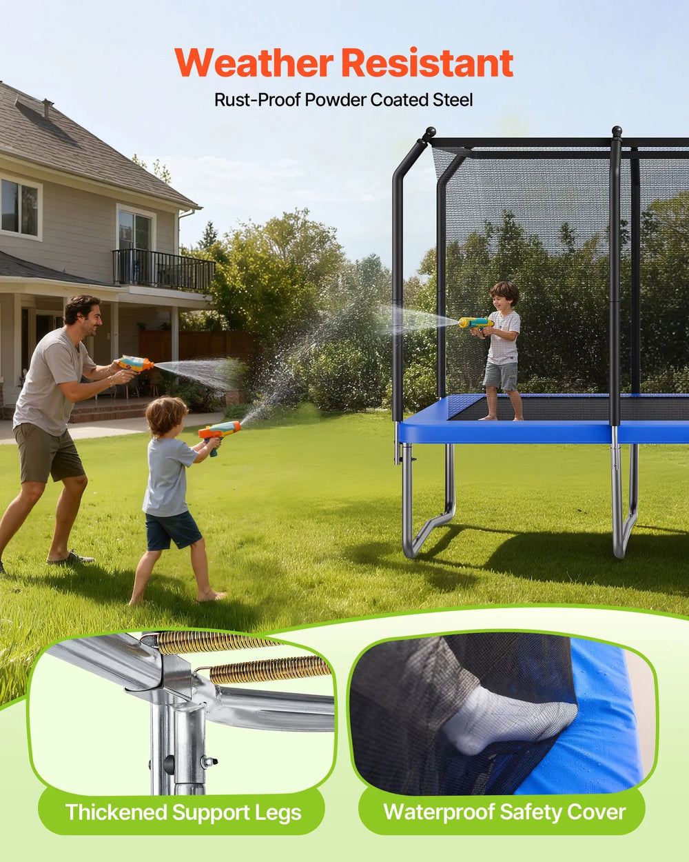 Vevor Trampoline 8' x 14' Rectangle with Enclosure Net 265 lbs Capacity New