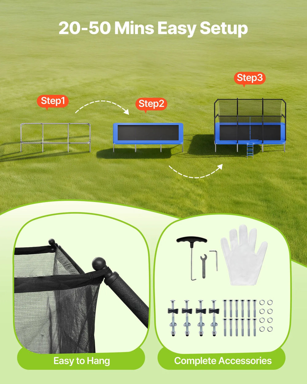 Vevor Trampoline 8' x 14' Rectangle with Enclosure Net 265 lbs Capacity New