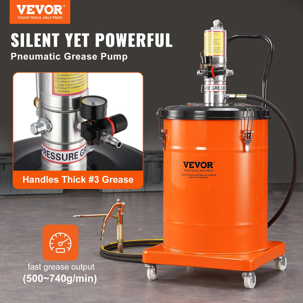 Vevor Air Operated Grease Pump 10.5 Gal. with 13ft Hose and Grease Gun 50:1 Pressure Ratio New