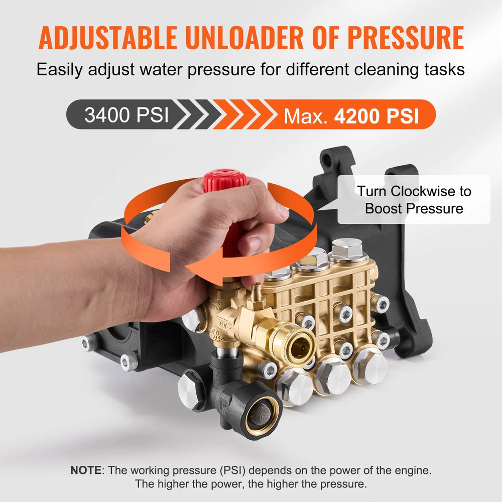 Vevor Pressure Washer Pump 1" Shaft Horizontal Triplex Plunger 4.2 GPM 4200 PSI New