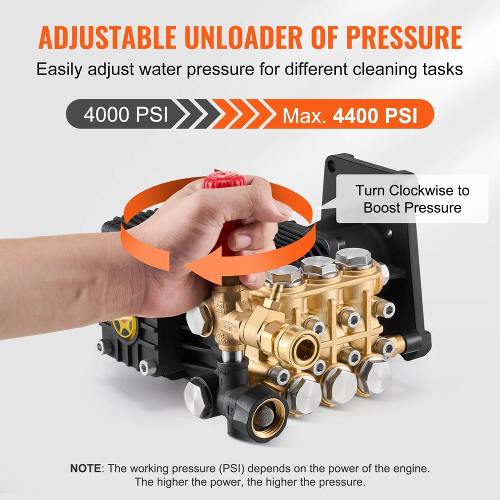 Vevor Pressure Washer Pump 1" Shaft Horizontal Triplex Plunger 4.4 GPM 4400 PSI New