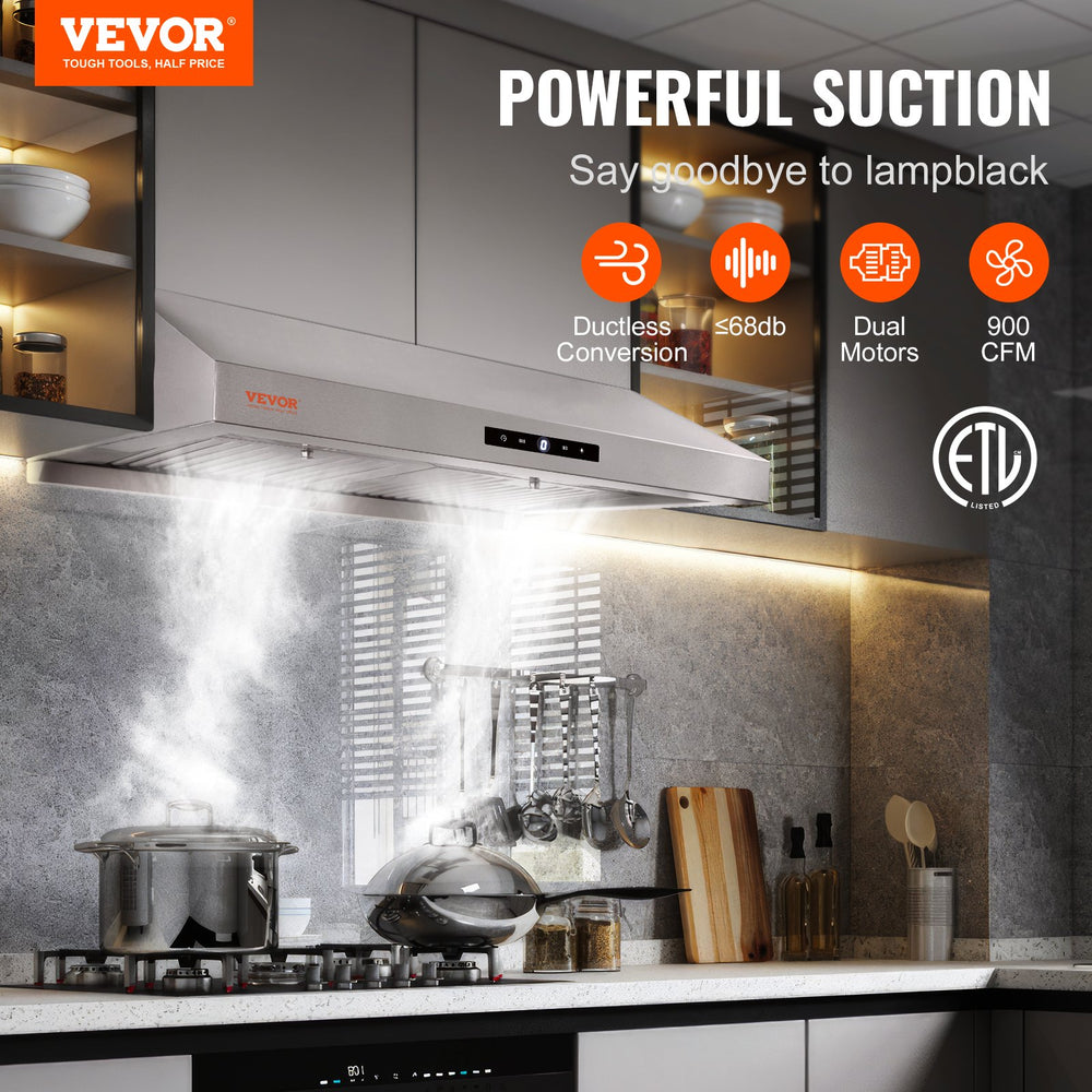 Vevor Under Cabinet Range Hood with Touch Control 30" Stainless Steel 3-Speed 458CFM New